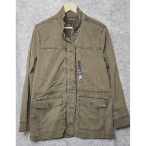 Lucky Brand Jacket Women's L Green Field Jacket Chore Coat Utility Military Zip